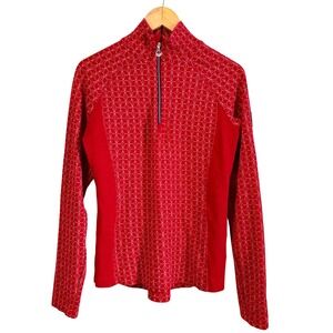 Dale of Norway Womens Red White Geometric Snowflake Wool Quarter Zip Pullover L